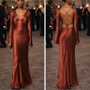 Shona Joy Lino Open Back Tie Maxi Dress in mahogany us 2